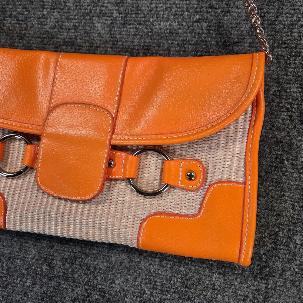 Woven Straw Chain & Faux Leather Envelope Clutch Shoulder Bag Chain Strap Raffia - Picture 7 of 14